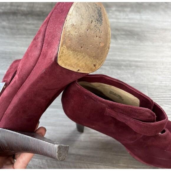 Michael Kors Suede Maroon Platform Stilleto Heels Size 9 Peep Toe - Picture 8 of 8